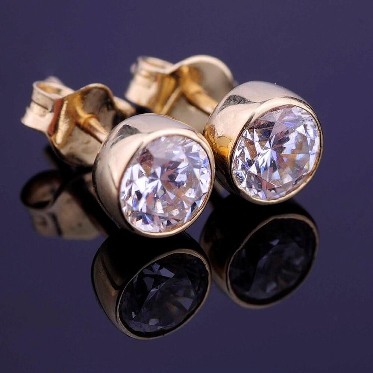 Золотые серьги-гвоздики с фианитами 6 мм с03438 от ювелирного магазина Оникс - 3