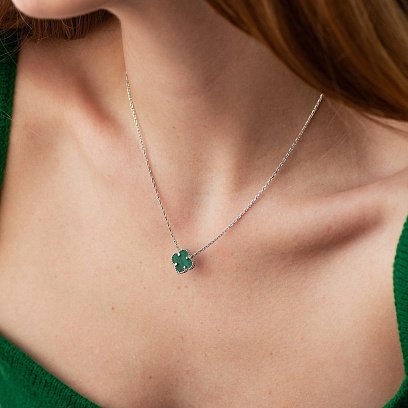 Серебряное колье "Клевер" с малахитом 181298 №2