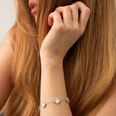 Браслет "Клевера" с перламутром (белое золото) б05441 №4