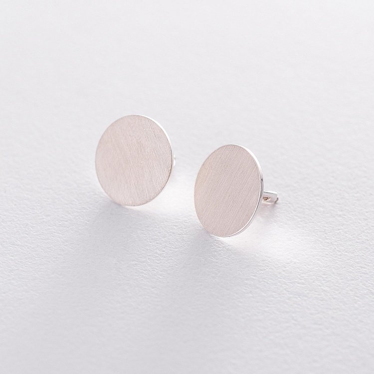 Срібні сережки-пусети "Кружечки" (матові) 122514 від ювелірного магазину Онікс - 1