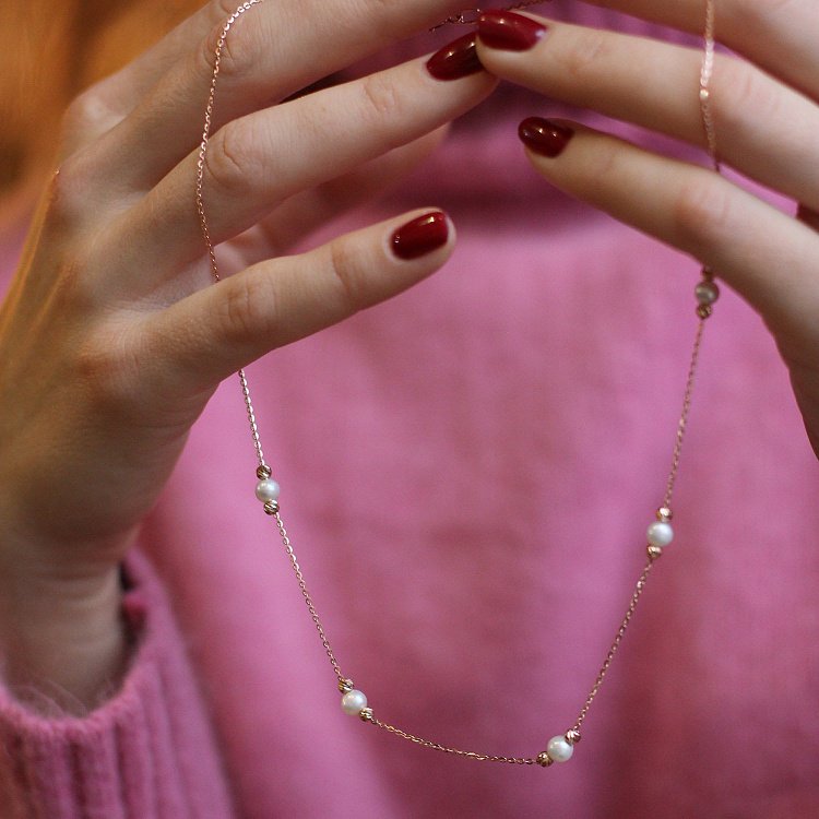 Золотое колье с культ. пресн. жемчугом кол01309 от ювелирного магазина Оникс - 8