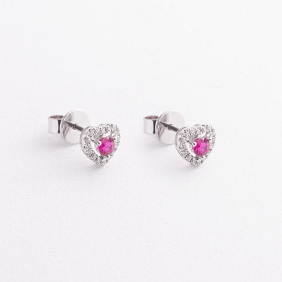 Золотые серьги - пусеты "Сердечки" (бриллианты, рубины) сб0628ca №2