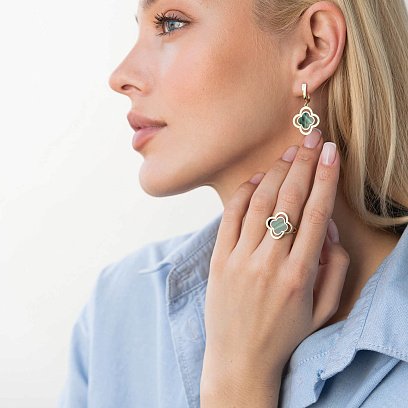 Сережки "Конюшина" в жовтому золоті (емаль) с07779 №7