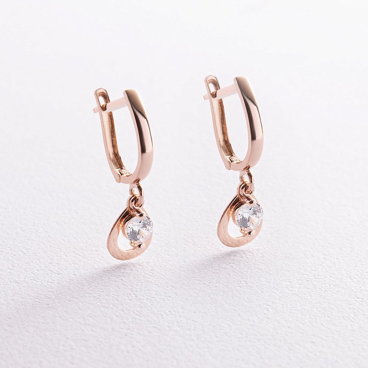 Золотые серьги "Капельки" с фианитами с08309 от ювелирного магазина Оникс