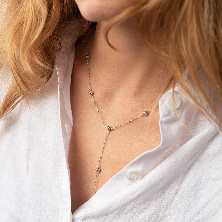 Колье - галстук "Шарики" в белом золоте (2 в 1)  кол02231 от ювелирного магазина Оникс - 6