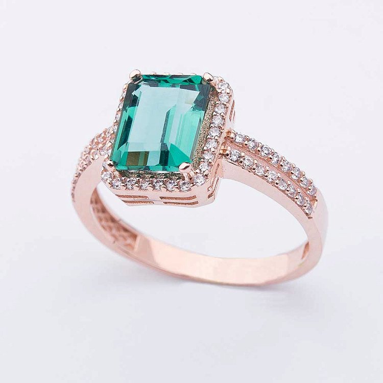 Золота каблучка з празіолітом і фіанітами к04637 від ювелірного магазину Онікс