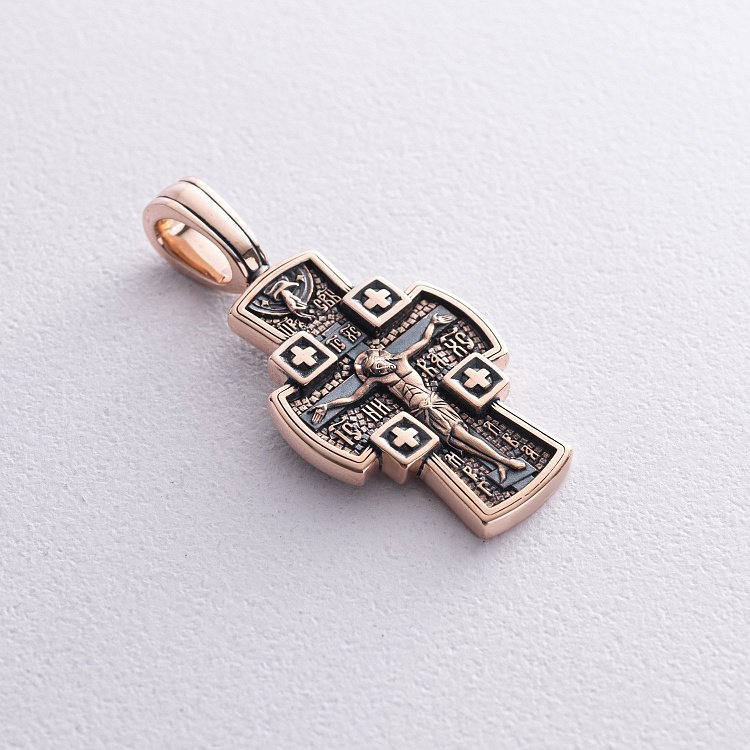 Золотой крест "Распятие Господне. Ангел Хранитель" п02645 от ювелирного магазина Оникс - 3