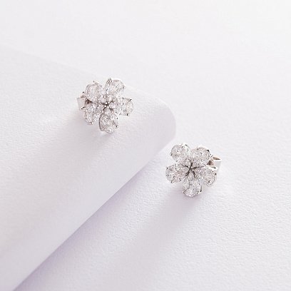 Золоті сережки - пусети "Квіточки" з діамантами сб0313di