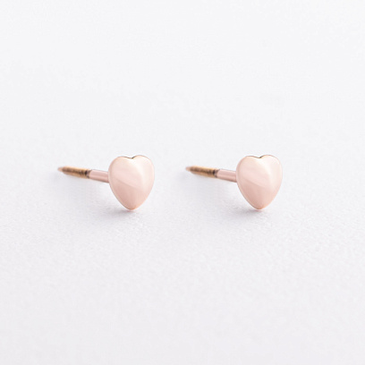 Серьги - пусеты "Сердечки" в красном золоте с09656