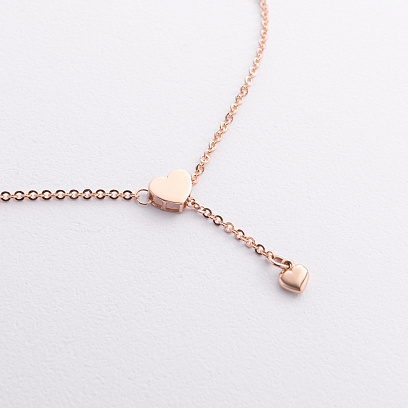 Кольє - краватка "Сердечко" у червоному золоті (регульована довжина) кол02600 №3