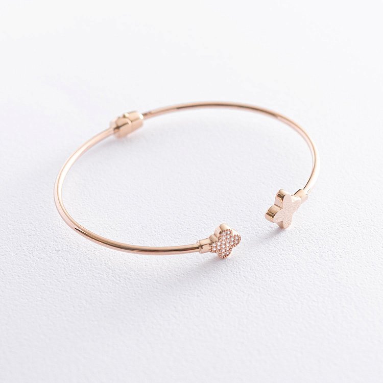 Жорсткий золотий браслет "Конюшина" (фіаніт) б04136 від ювелірного магазину Онікс