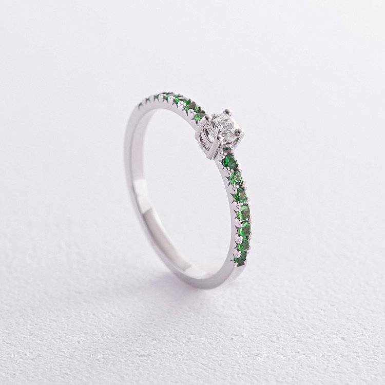 Золота каблучка з діамантом і цаворитами кб0467di від ювелірного магазину Онікс