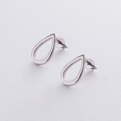 Серьги - пусеты "Капельки" в белом золоте с06411 №2