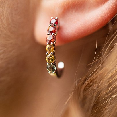 Золотые серьги - пусеты с разноцветными сапфирами сб0410nl №4