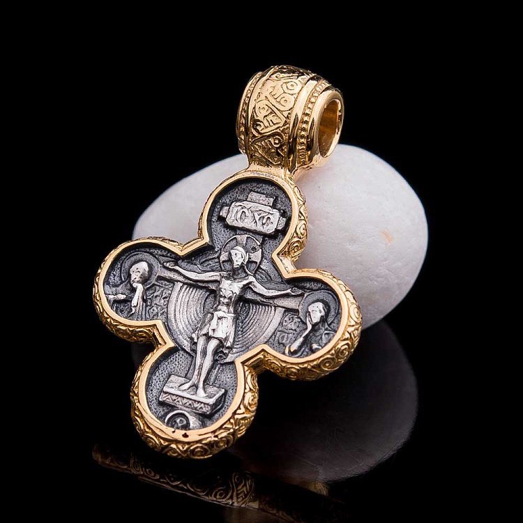 Серебряный детский крестик с позолотой «Распятие. Тетраморф» 13690 от ювелирного магазина Оникс - 2