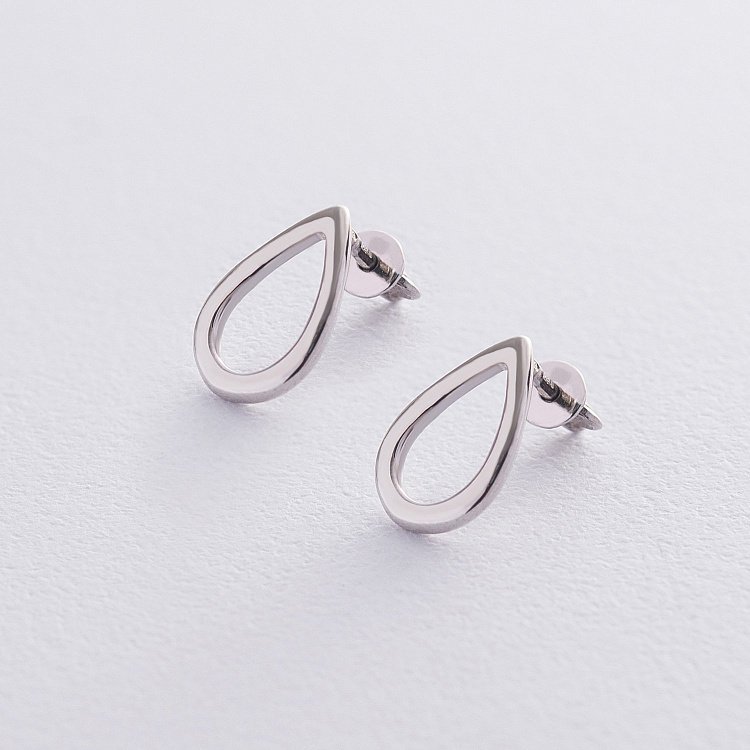 Серьги - пусеты "Капельки" в белом золоте с06411 от ювелирного магазина Оникс - 1