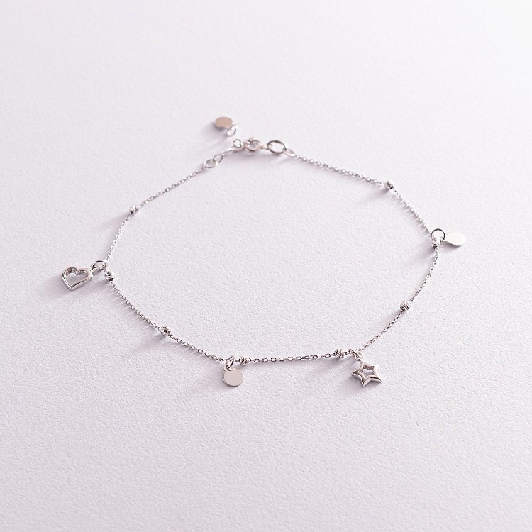 Золотой браслет "Сердечко и звездочка" на ногу б04348 от ювелирного магазина Оникс