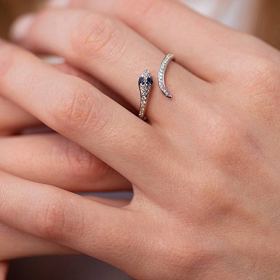 Золотое кольцо "Змея" с бриллиантами и сапфирами кб0487ca №5