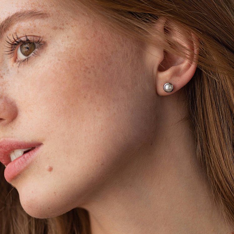 Серьги - пусеты с жемчугом (белое золото) с08504 от ювелирного магазина Оникс - 6