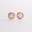 Серебряные серьги - пусеты с разноцветной позолотой (фианиты) 123264 от ювелирного магазина Оникс
