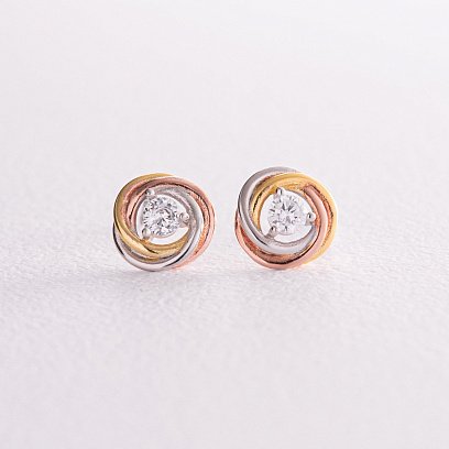 Серебряные серьги - пусеты с разноцветной позолотой (фианиты) 123264