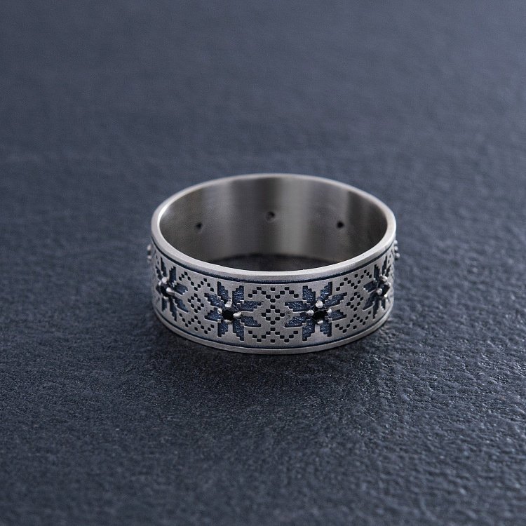 Серебряное кольцо "Вышиванка" (черные фианиты) 1113ч от ювелирного магазина Оникс - 4