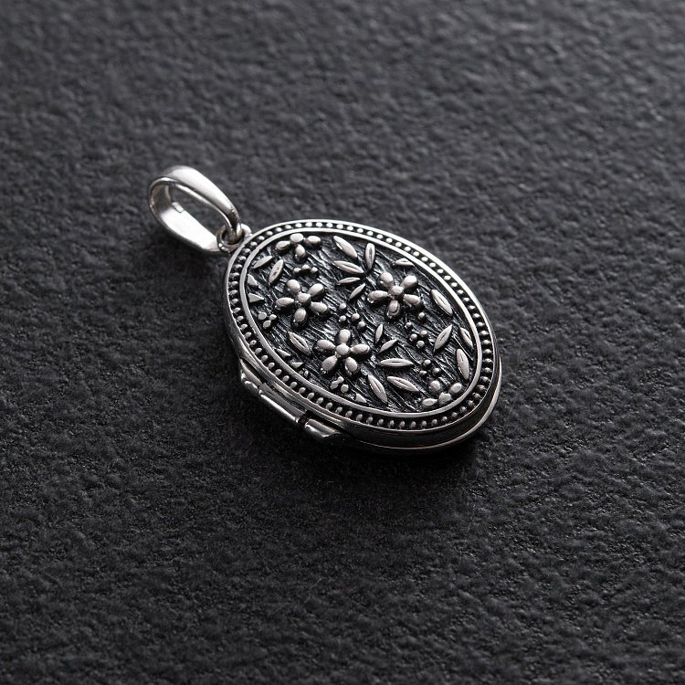 Серебряный кулон для фотографии "Цветы" (чернение) 133050 от ювелирного магазина Оникс