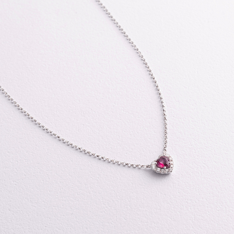 Золоте кольє "Сердечко" (діаманти, рубін) колб0159lg від ювелірного магазину Онікс - 1