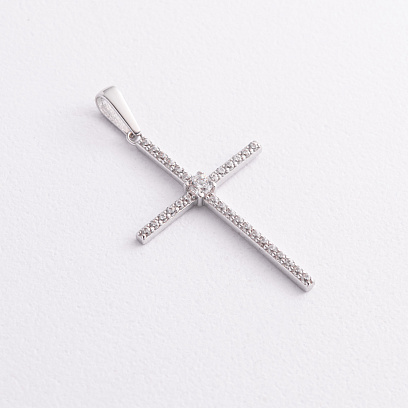 Хрестик у білому золоті (фіаніти) п04057