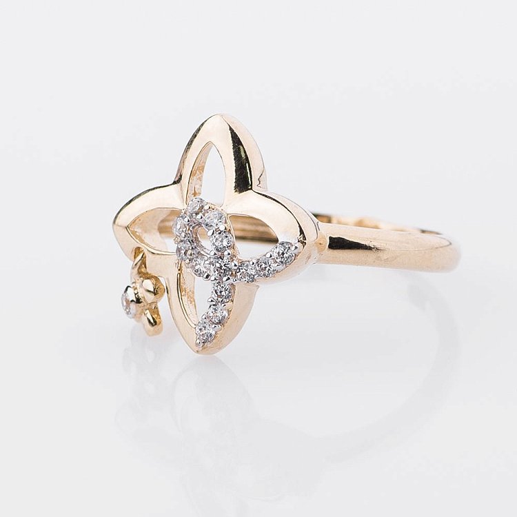 Золотое кольцо "Клевер" (фианиты) к04862 от ювелирного магазина Оникс - 2