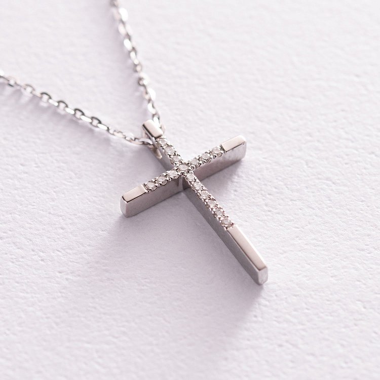 Золоте кольє "Хрестик" з діамантами 104-10017 від ювелірного магазину Онікс - 2