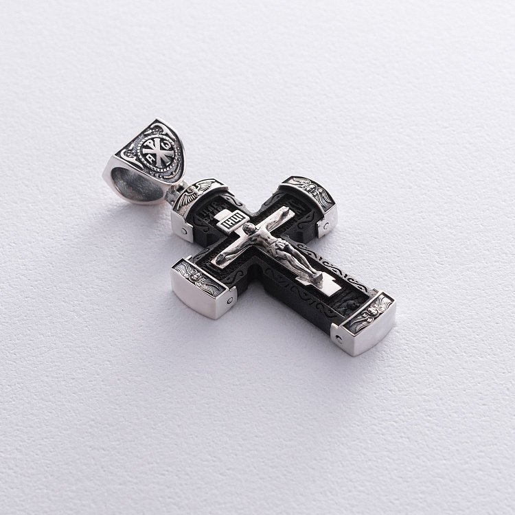 Срібний хрест "Розп'яття. Спаси і Збережи" з ебеновим деревом mini 1075 від ювелірного магазину Онікс - 5