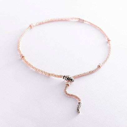 Кольє "Змія" в червоному золоті (фіаніт, емаль) кол01727