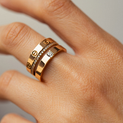 Кольцо "Love" в красном золоте (фианиты) к08226 №4