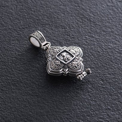 Срібний мощевик "Господь Вседержитель. Казанська ікона Божої Матері" з чорнінням 132475