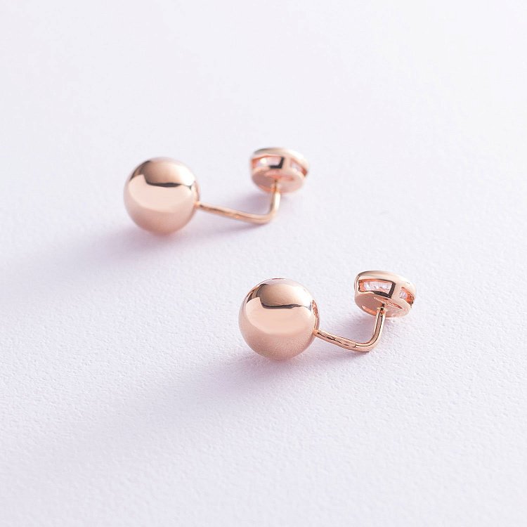 Золотые серьги "Шарики" с фианитами с06977 от ювелирного магазина Оникс - 1