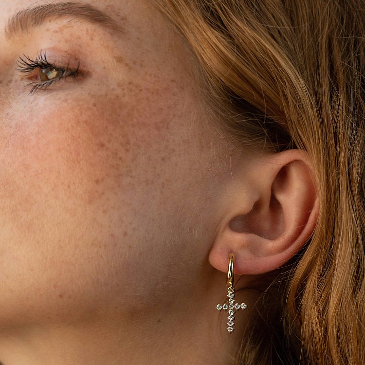 Сережки "Хрестики" з фіанітами (жовте золото) с08569 від ювелірного магазину Онікс - 3