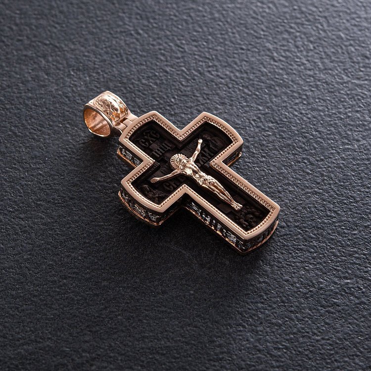 Чоловічий православний хрест "Розп'яття" з ебенового дерева та золота п00225 від ювелірного магазину Онікс - 5