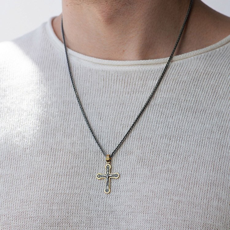 Срібний хрестик "Розп'яття. Спаси і збережи" (чорніння, позолота) 132527 від ювелірного магазину Онікс - 1