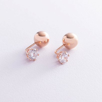 Золоті сережки "Кульки" з фіанітами с06975 №2