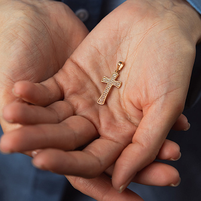 Крестик в красном золоте (фианиты) п04027 №2