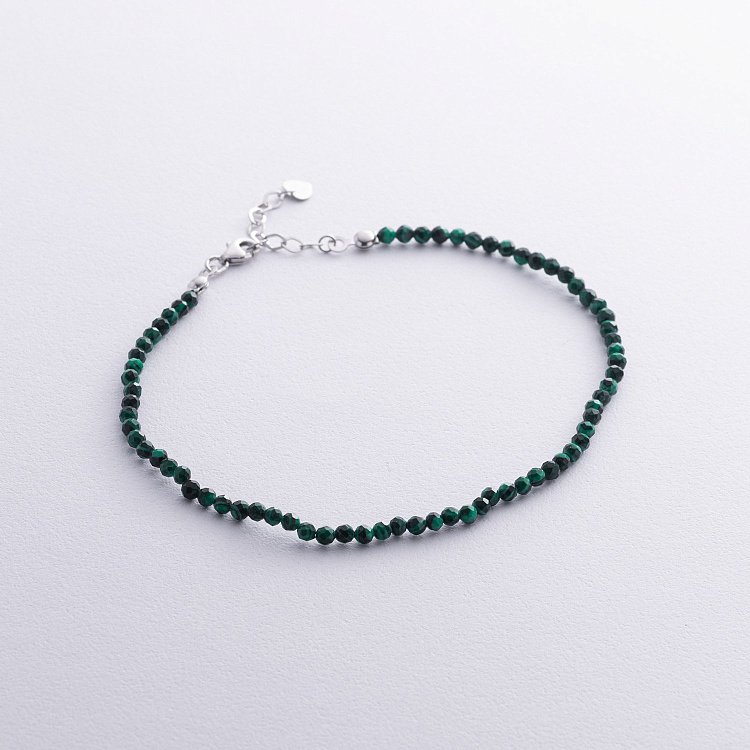 Серебряный браслет с малахитом на ногу 141662 от ювелирного магазина Оникс