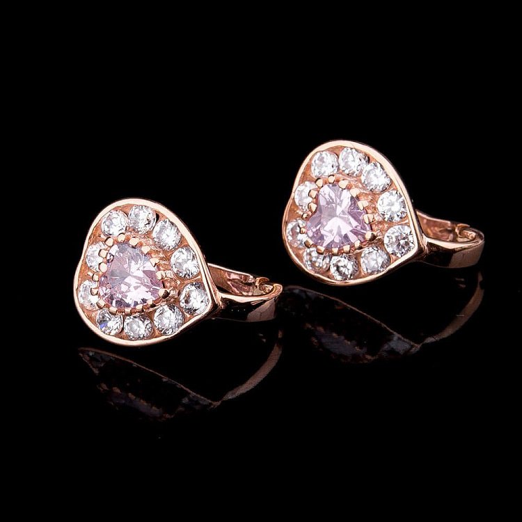 Золотые детские серьги "Сердечки" с фианитами с03286 от ювелирного магазина Оникс - 1