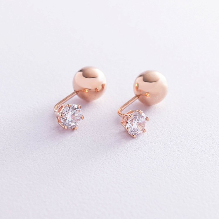 Золоті сережки "Кульки" з фіанітами с06975 від ювелірного магазину Онікс - 1