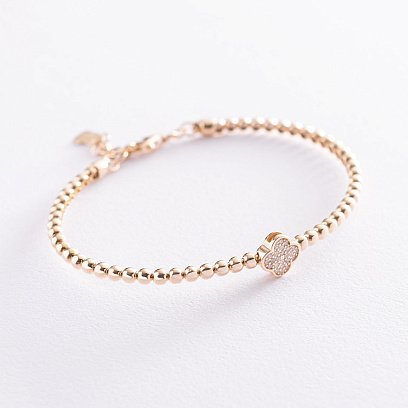 Кульковий золотий браслет "Конюшина" (фіаніт) б04502