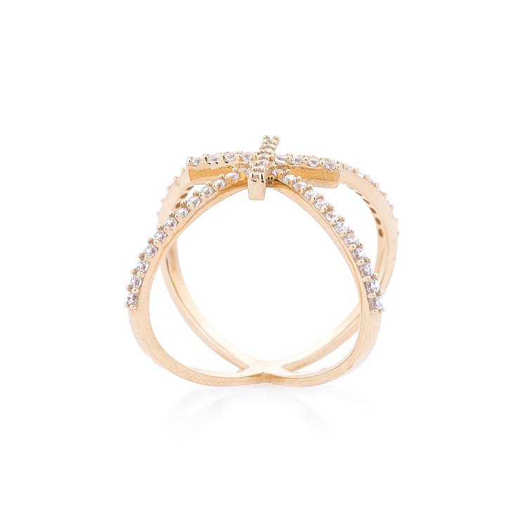 Золотое кольцо с фианитами к05110 от ювелирного магазина Оникс - 2