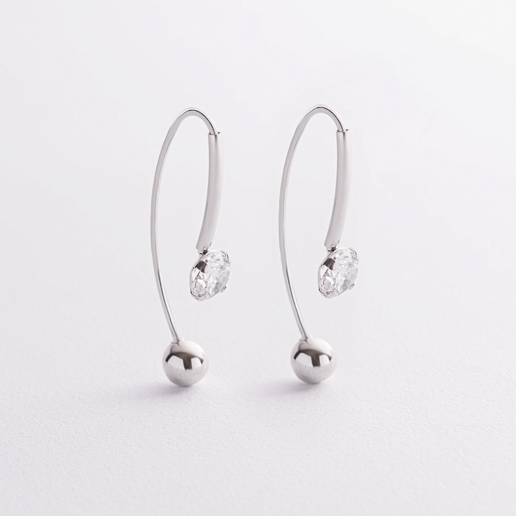 Серьги "Вдохновение" с фианитами (белое золото) с09539 от ювелирного магазина Оникс