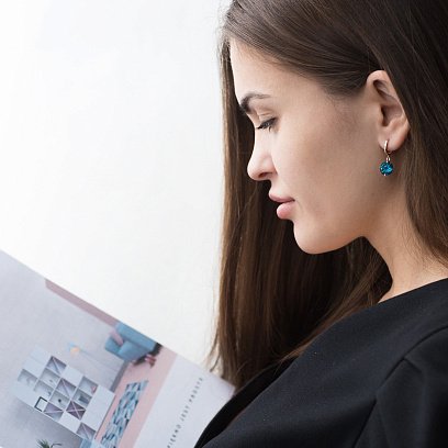 Золоті сережки "Захоплення" (синт. топаз "Лондон блакитний") с05301 №6