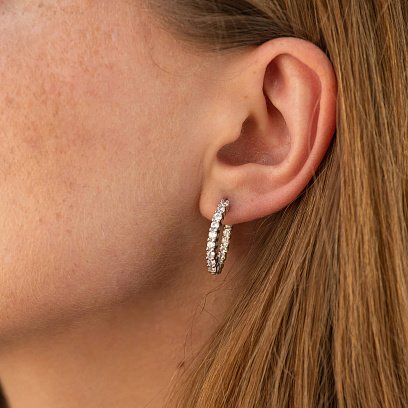 Серебряные серьги - кольца с фианитами 123426 №2