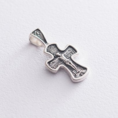 Серебряный крест "Распятие Иисуса Христа с молитвой ко Кресту" 133003 №4